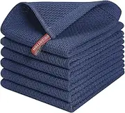 BERYART 100% Cotton Kitchen Dish Cloths, 6 Pack Waffle Weave Ultra Soft Absorbent Dish Towels for Drying Dishes Quick Drying Kitchen Towels Dish Rags, 12 X 12 Inches, Blue