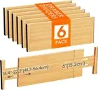 6 Pack Drawer Dividers Bamboo 6" High, 16-22" Adjustable Clothes Drawer Organize