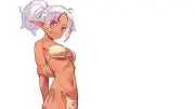 Anime girls ecchi simple background pointy ears ponytail Playmat Gaming Mat Desk