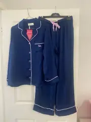 Peter Alexander Ladies Pyjama Set Navy Poly Satin Small