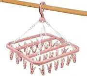 Peg Hanger for Underwear & Socks, Foldable Indoor Sock Dryer, 32 Pegs Drip Rack Clothes Hanger, with Swivel Hook - Windproof Laundry Rock for Underwear, Baby Clothes and Small Item
