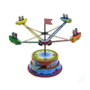 Retro Tinplate Spring Toy Rotating Spaceship Figurine Toy for Creative Gifts