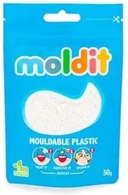 MOLDIT Zip Pouch 50G - White Thermoplastic Pellets, Melts in Hot Water Thermoplastic Beads Material Softens in Heat Moldable Plastic, Repairs Crafts for DIY Cosplay