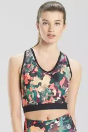 Josie Natori Women's V-Neck Solstice Active Crop Top Camouflage Medium NWT