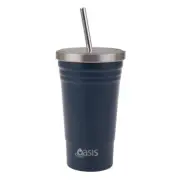 Oasis SS Double Wall Insulated Smoothie Tumbler with straw 500ml Navy