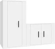 2 Piece TV Cabinet Set White Engineered Wood | Modern TV Unit for Living Room | Sturdy & Space-Saving Storage Solution | Fits Flat Screen TVs