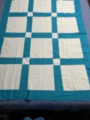 TEAL BLANK QUILT TOP 40x52” 9”WHITE BLKS WITH TINY LEAFS GREAT GIFT