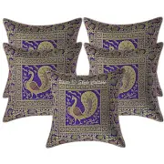 Boho Cushion Covers Purple 16 x 16 Inch Jacquard Brocade Peacock Throw Pillows
