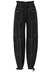 Ganni Light Slub Woven Trousers - Black - 42 (UK14 / L) 42 (UK14 / L)