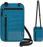 [Peicees] Neck Wallet RFID Blocking Passport Holder Travel Pouch Cards Organizer Case for Women and Men, Lake Blue, One Size, Casual