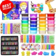 Fluffy Slime Kit, DIY, 24 Colors, Glitter, Fruit Slices, Beads, 6+ Years