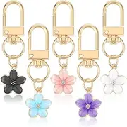 [JIEYAO] Cute Flower keychains, Aesthetic Bag Keychain Charms, Mini Floral Backpack Key Chain Small Purse Accessories for Women, Purple, Blue, Pink, White, Black
