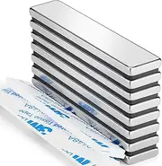 Grtard 8 Pack Strong Magnets Bar, Neodymium Magnet Strips Heavy Duty, Powerful Rare Earth Magnets with Double-Sided Adhesive for Fridge, Garage, Kitchen, Science, Craft, DIY - 60 x 10 x 3 mm