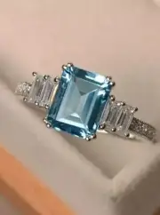 2.16 Ct Octagon Cut Natural Aquamarine Diamond Proposal Ring14K solid white gold