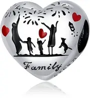[Mefusha] Family Charms 925 Sterling Silver Heart Thanksgiving Family Charm Bead compatible with Pandora Bracelet Necklace