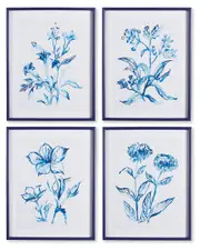 Napa Home & Garden Set of 4 Indigo Watercolor Botanical Prints
