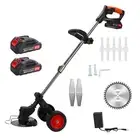 21V Electric Cordless Grass Trimmer Strimmer Garden Edger Cutter with 2 Battery