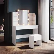 White Dressing Table Lighting Vanity Mirror Dresser Bedroom Furniture Makeup, Full Set