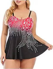 [Homxi] Sexy Plus Size Two Piece Swimsuits for Women,Feather Print with Beads Plus Size Swimsuits Halter