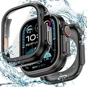 Goton [2 in 1] Waterproof Case for Apple Watch Series Ultra 49mm, 360 Protective Hard PC Front & Back Bumper with HD Tempered Glass Screen Protector for iWatch Ultra Cover Accessories Women Men