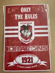 NRL St George Illawarra Dragons Metal Wall Sign Obey The Rules -Jersey Football