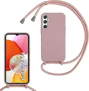 Belzsxy Silicone Mobile Phone Chain for Samsung Galaxy A14 5G/A14 4G, Case with Strap, Adjustable Mobile Phone Necklace Case with Strap, Mobile Phone Case for Hanging, Case with Cord, Light Pink