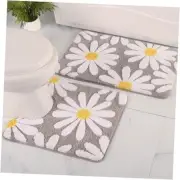 Bathroom Rugs Set 2 Piece, Cute Daisy Bath Mat Gray Toilet Rug U Shaped,