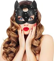 Halloween Catwoman Mask, Sexy Masquerade Mask for Women, Mardi Gras Mask Venetian Mask, UNOLIGA Black PU Leather Mask, Carnival Christmas Party Ball Eyemask, Costume Accessories (Improved Version)