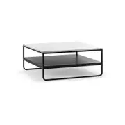 Estoria 90cm Square White Marble Shelf Coffee Table in Black