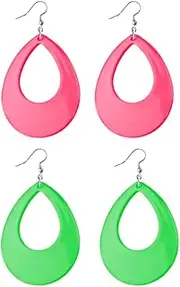[YALLNASL] Retro Accessories Neon Earrings 90s 80s Party Y2k Dangle Earrings Accessories for Women Halloween Costumes 2 Pcs