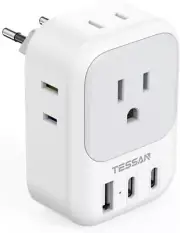 European Travel Plug Adapter, TESSAN Type C Power Adaptor with 4 AC Outlets 3