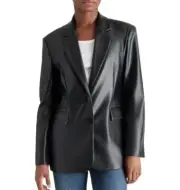 New Steve Madden Ladies’ Faux Leather Oversized Fit Blazer Small S Black