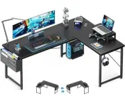 L Shaped Computer Desk with Storage Bag Reversible 57.5 Inch Classic Black