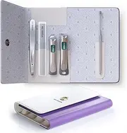 MR.GREEN Nail Clippers, 5PCS Nail Clipper Set With Fingernail Clippers,Ear Pick,Glass Nail File,Tweezers, Professional Manicure Set for Men and Women, Nail Cutter with Leather Case (Purple)