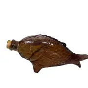 Vintage Hand Blown Murano Art Glass Amber Glass Fish Decanter Bottle With Cork