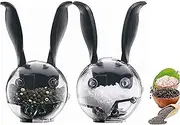 RROAD Manual Salt and Pepper Mill Set ，Mini Manual Black Pepper Grinder Multifunction Cruet Spice Grinder Ball Shape Black Rabbit Ears Design Kitchen Tools(2Pcs)