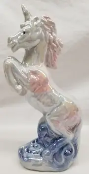 7" Iridescent Ceramic Unicorn Figurine Pink White Blue Pearlescent - NEW