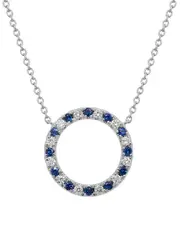 14K Diamond .18 ct. & .26 ct. Blue Sapphire Open Circle Necklace