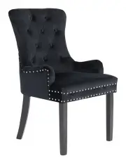 [La Bella] French Provincial Ring Studded Lisse Velvet Dining Chair in Black
