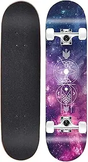 Sports Skateboards, (Starlight Pattern) 31-inch A-Level Seven-Layer Maple Double Tilt Professional Flashing Four-Wheel Skateboard Suitable for Young Adults