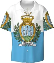 [HVTTIOR] Flag of San Marino Print Short Sleeve Shirt Cuban Collar Beach Casual Style Summer Vacation Relaxed Fit