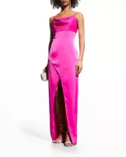 Aidan Mattox womens Long Column Gown 10 Pink Flame Satin Cowl Neck Maxi $220