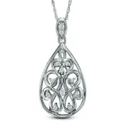 0.2 CT. T.W. Natural Diamond Pear-Shaped Filigree Pendant in Sterling Silver