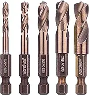 NordWolf 5-Piece M35 Cobalt Stubby Drill Bit Set for Stainless Steel & Hard Metals, with 1/4" Hex Shank for Quick Chucks & Impact Drivers, SAE Sizes 5/32"-13/64"-9/32"-11/32"-3/8" in Storage Case