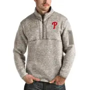 Philadelphia Phillies Antigua Fortune Quarter-Zip Pullover Jacket - Oatmeal NWT