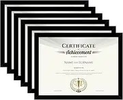 QOTIB 8.5x11 Picture Frame Black for 8.5 by 11 Document Certificate Diploma Set of 6, Wood 8 1/2 X 11 Certificate Frames for Wall and Tabletop, Black, 6 Packs