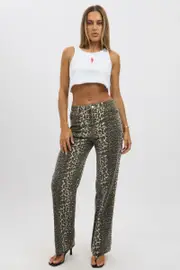 Brown Animal Print Baggy Jeans Leopard Pattern - Size 8XS, Women's Straight Jean