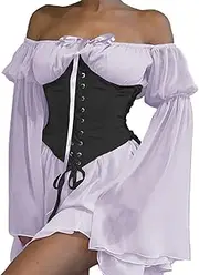 [YINGWIN] Pirate Costume Women's Dresses Corset Women's Chiffon Dress Women's Off Shoulder Dress, Purple + Black Corset, Large
