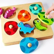 Wooden Puzzles for Toddlers 1-3, Montessori Toys for 1 2 Year Old Boy Girl Birthday, Dinosaur Match Eggs Peg Puzzles, Preschool Learning Toys for Toddlers Age 1-2