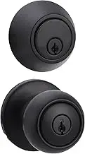 Amazon Basics Exterior Door Knob With Lock and Deadbolt, Coastal, Matte Black
